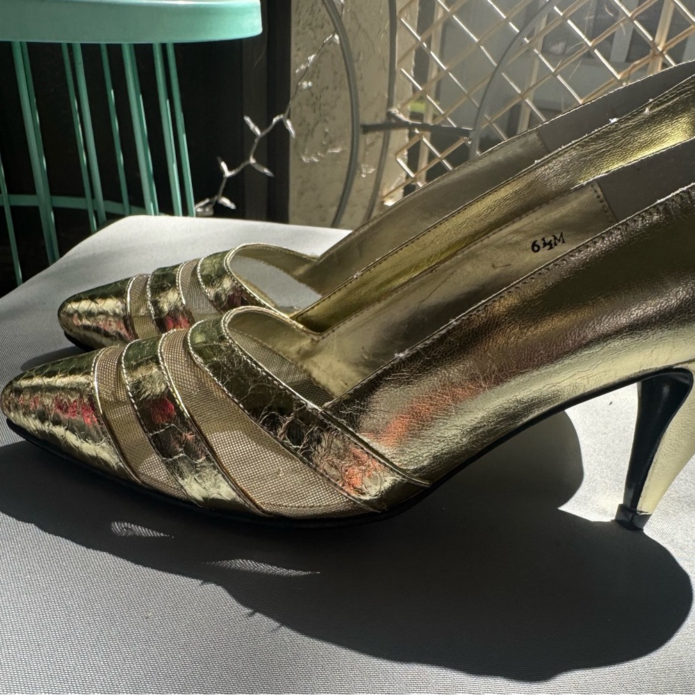 Rosina Ferragamo Gold Genuine Snakeskin Heels - Vintage & Unworn! Sz 6 1/2